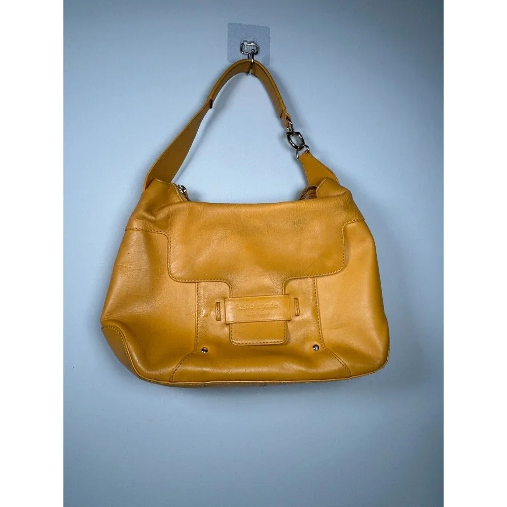 Vintage Kate‎ Spade Yellow Leather Flap Front Hobo Shoulder Handbag Size Small